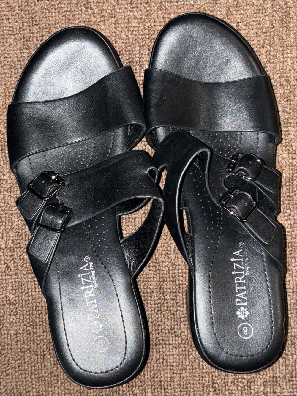 Patrizia by Spring Step Black Double Strap Wedge Sandals Size 8 NWOB